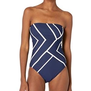 NWT $118 GOTTEX MIRAGE BANDEAU NAVY ONE PIECE